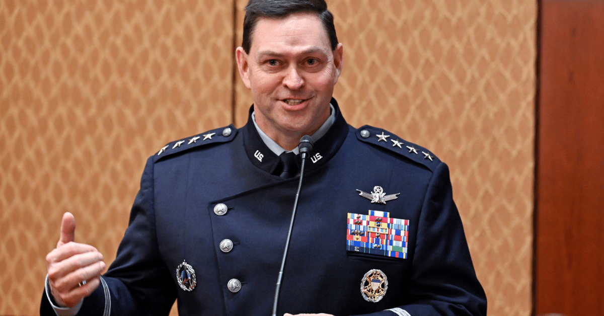 General Chance Saltzman delivering his remarks on the U.S. Space Force's 3rd birthday
